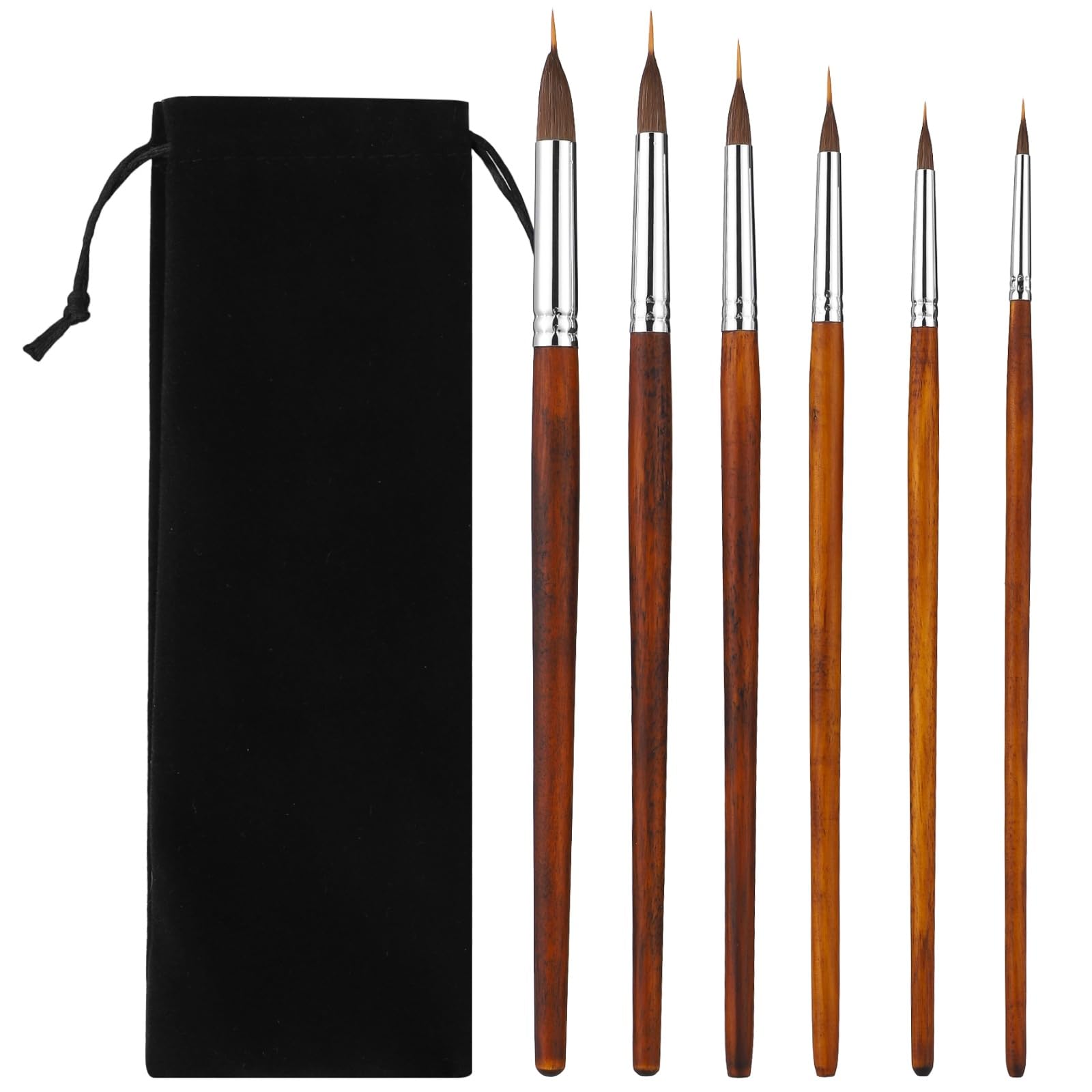 6 pinceles profesionales de acuarela con doble fibra, crin y punta de nailon, virola de cobre niquelado, mango de madera, para acuarela, gouache, acrílico
