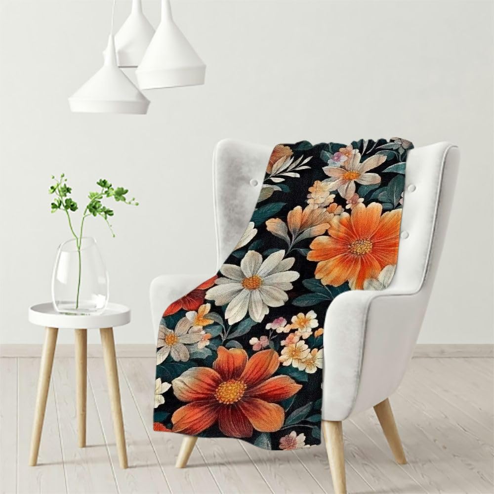 Beautiful Floral Blanket - Soft Cozy Lightweight Flannel Throw Blanket for Couch, Bed, Travel, Outdoor Use, Decor | Warm, Fluffy, Fuzzy Blankets 40x50in