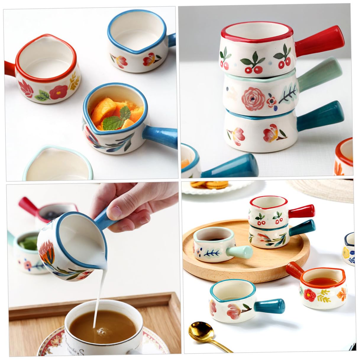 Lattiera Multifunzionale Brocche in Ceramica da 50ml con Manico Set 6 Pezzi per Caffè e Crema, per Hotel e Feste di Inaugurazione Casa