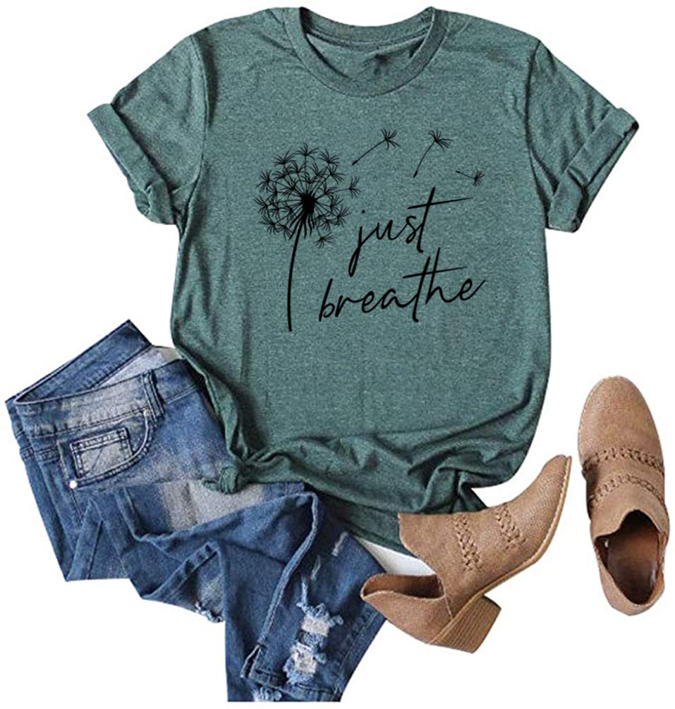 AnbechWomens Dandelion Graphic T-Shirts Teen Girls Cute Sunflower Print Casual Tee Tops