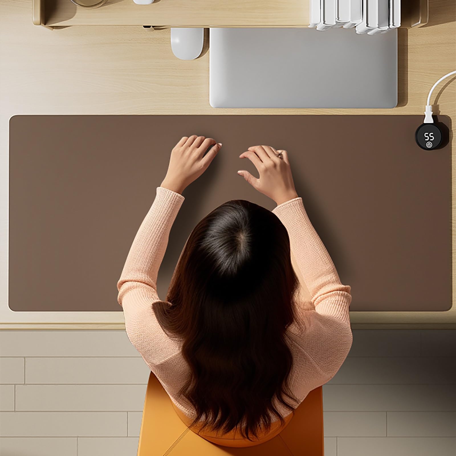 Tappeto Riscaldante in Pelle Sintetica, Tappeti Riscaldanti con 5 Livelli di Riscaldamento, Come Scaldamani per Tastiera e Tappetino per Mouse da Gaming per la Casa(Brown)