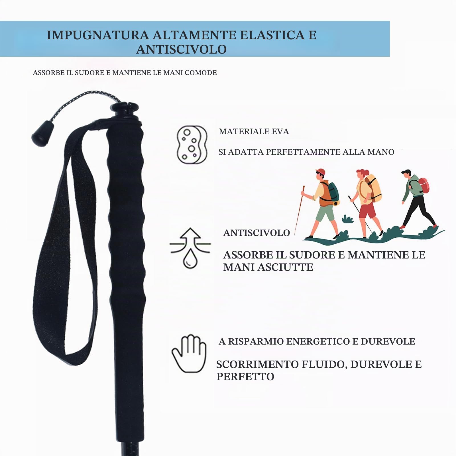 OKHEALING Bastoncini da trekking pieghevoli a 5 sezioni, leggeri e resistenti 1 paio, fibra di carbonio T800 ad alta resistenza, impugnatura dritta, adatti per escursioni, trekking e alpinismo