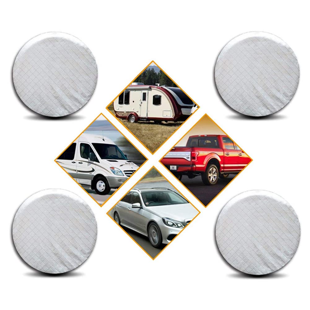 URFEDA Copricerchi per camper, 4 pezzi, copertura per pneumatici, impermeabile, protezione solare in alluminio, copertura universale per pneumatici, per roulotte, rimorchi, camper, auto, camion