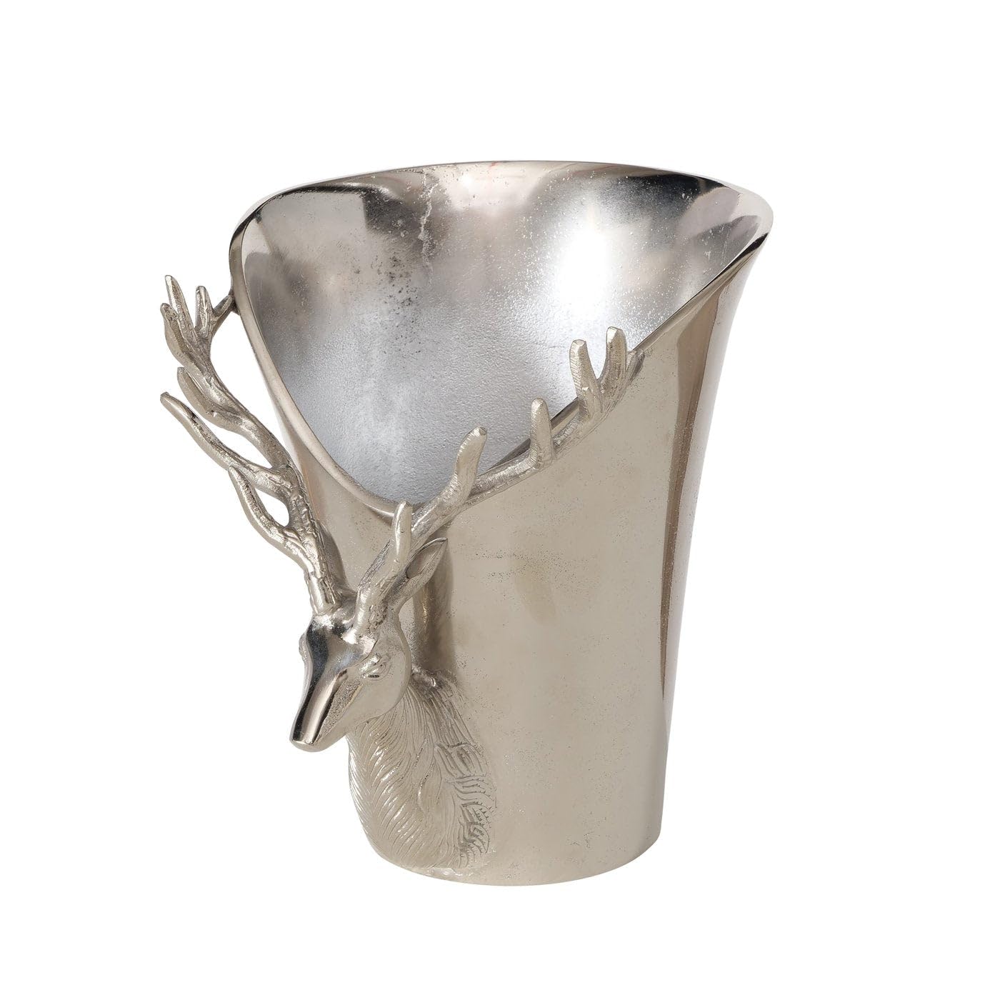 Silber Sekt- und Weinkühler mit Hirschmotiv, Aluminium vernickelt, 23 cm Länge
