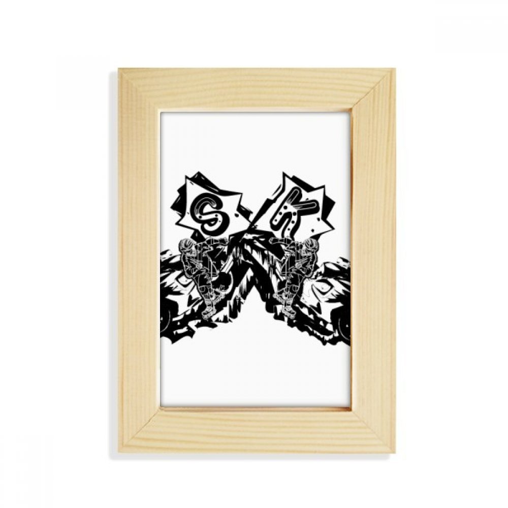 Cadre photo moto noir en bois décoration de bureau et salon peinture art multicolore 5x7