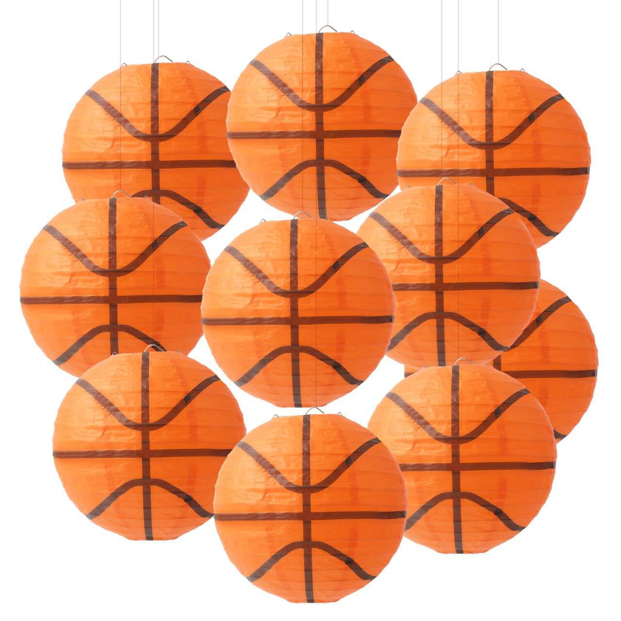 10PCS Orange Basketball Paper Lanterns Decorations, 8'' Ceiling Hanging Lanterns for Basketball Themed Birthday Party, Classroom,