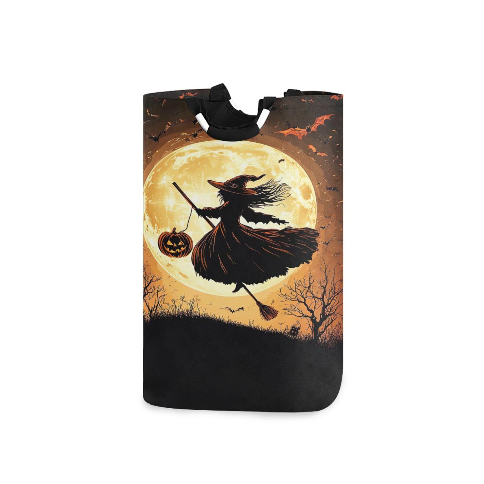 Jihqo Laundry Hamper Basket Halloween Witch Collapsible Nursery Storage Bin Waterproof Clothing Baskets for Home Bedroom Bathroom Washing Room