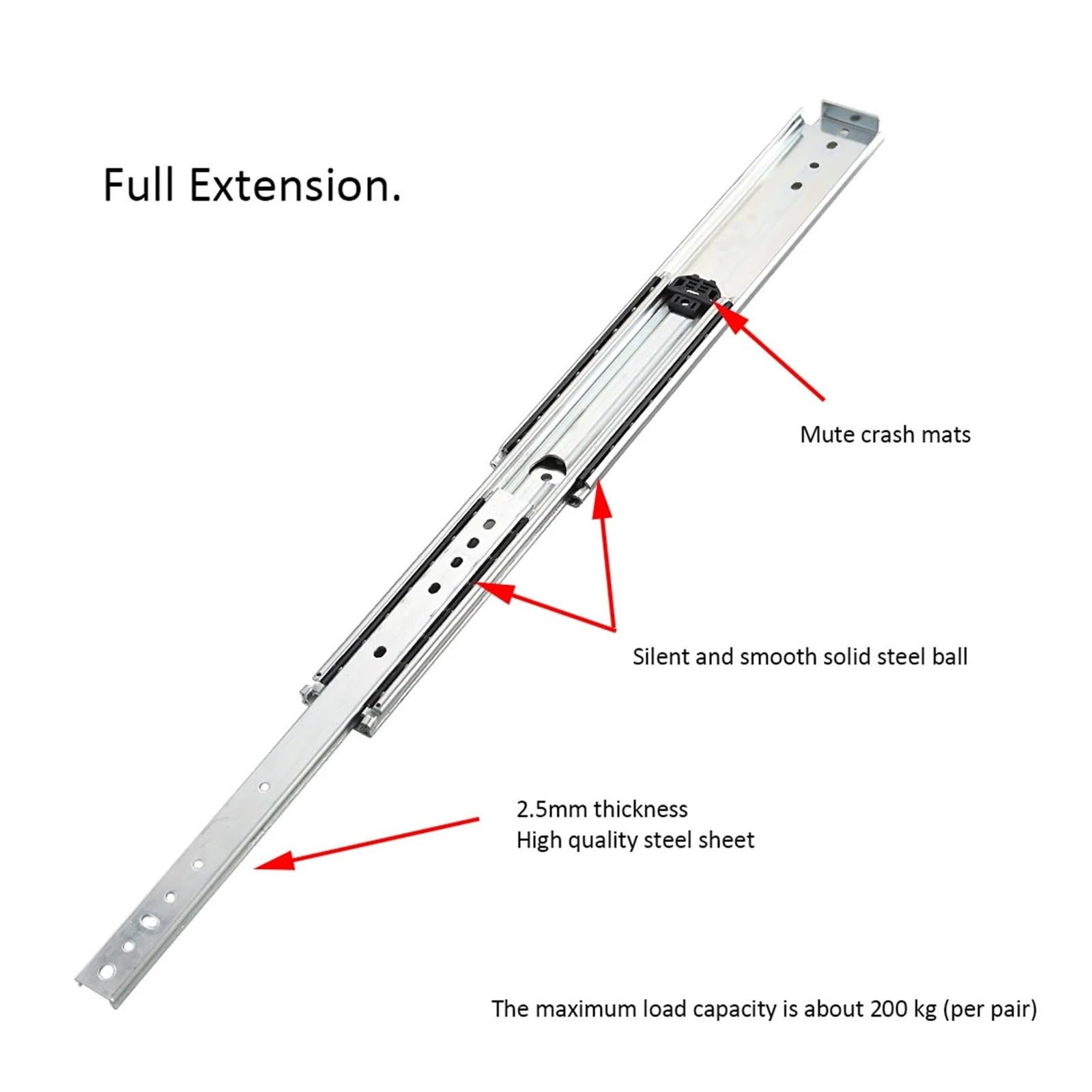Guide for cassetti for carichi pesanti da 18"-60" - Capacità 500 libbre, Cuscinetto a sfere a estensione completa, Installazione semplice,1 pz(1524mm)