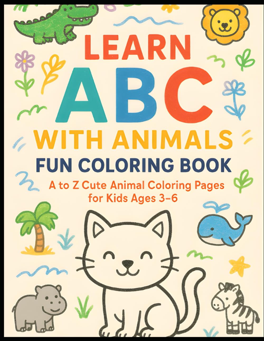 Learn ABC With Animals – Fun Coloring Book: A to Z Cute Animal Coloring Pages for Kids Ages 3–6