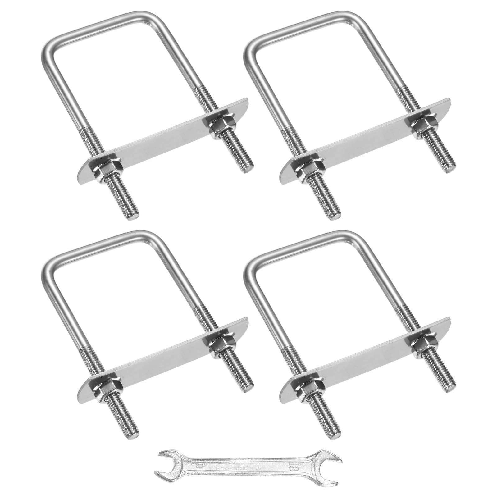 M METERXITY Square U-Bolts Kit (M6x45x80mm, Silver) 4Set Square U Shaped Bolts 304 Stainless Steel with Frame Plates & Nuts & Washers & Wrench, Apply to Ski/Board/Sailboat/Trailer