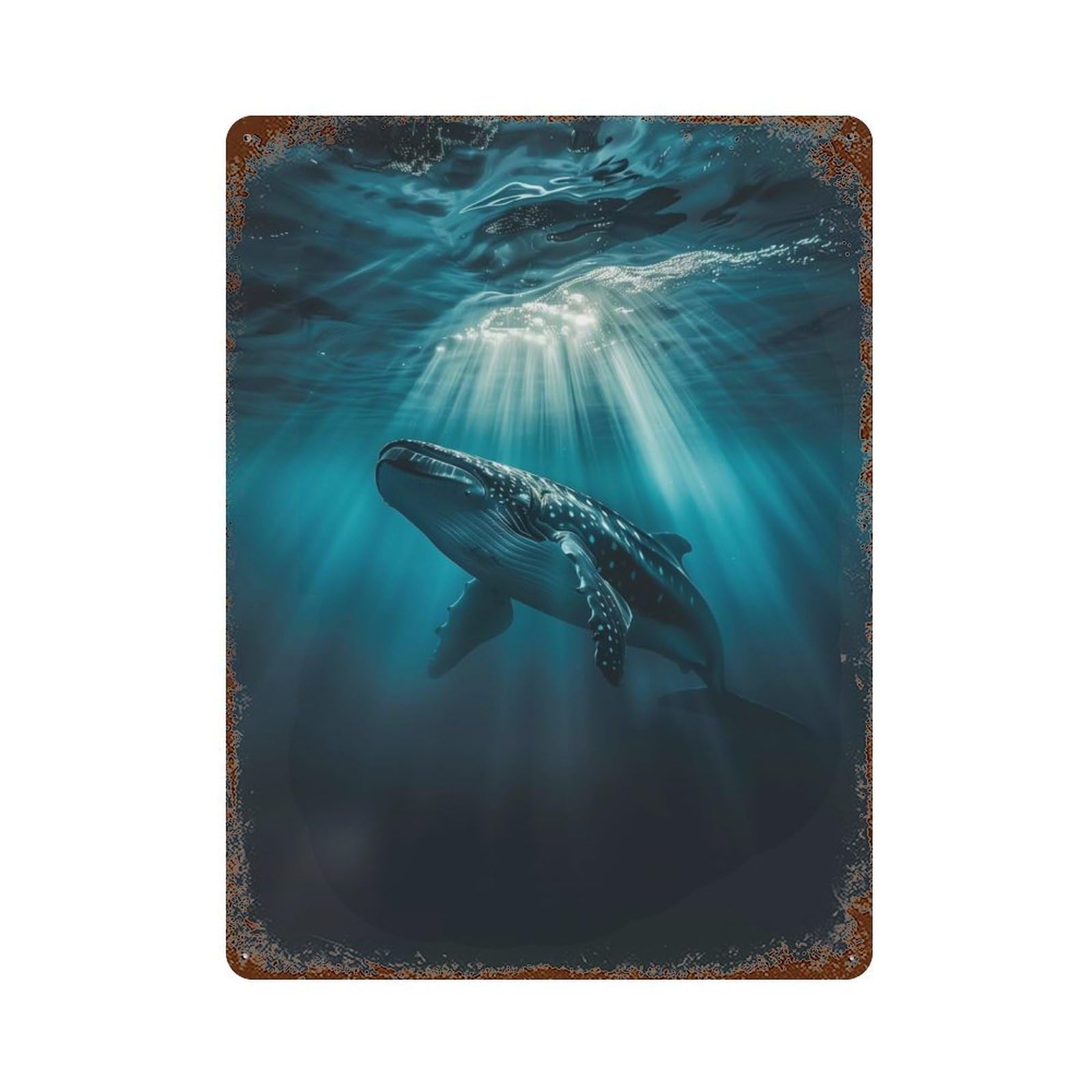 Majestic Whale Depths Rusty Metal Tin Sign 15.7"x11.8", for Patio, Garden Room And Bar Decor, Old School Wall Decor