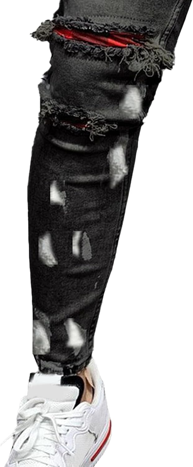 Men's Slim Fit Stretch Jeans Vintage Distressed Tapered Leg Denim Pants Fashion Ripped Skinny Jean Pants