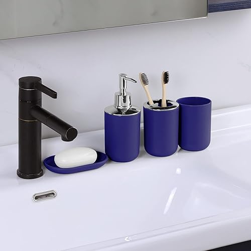Miniatura 6 de IMAVO Juego de accesorios de baño, 8 piezas de accesorios de baño azules con basura, dispensador de jabón, jabonera, soporte para cepillos de