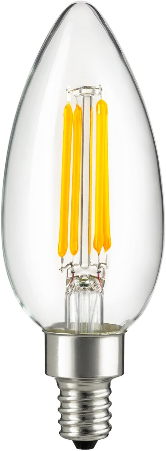 Sunlite CTC/LED/AQ/4W/E12/D/CL/27K 4W LED Vintage Antique Style Chandelier Torpedo Light Bulb with Candelabra E12 Base, Warm White