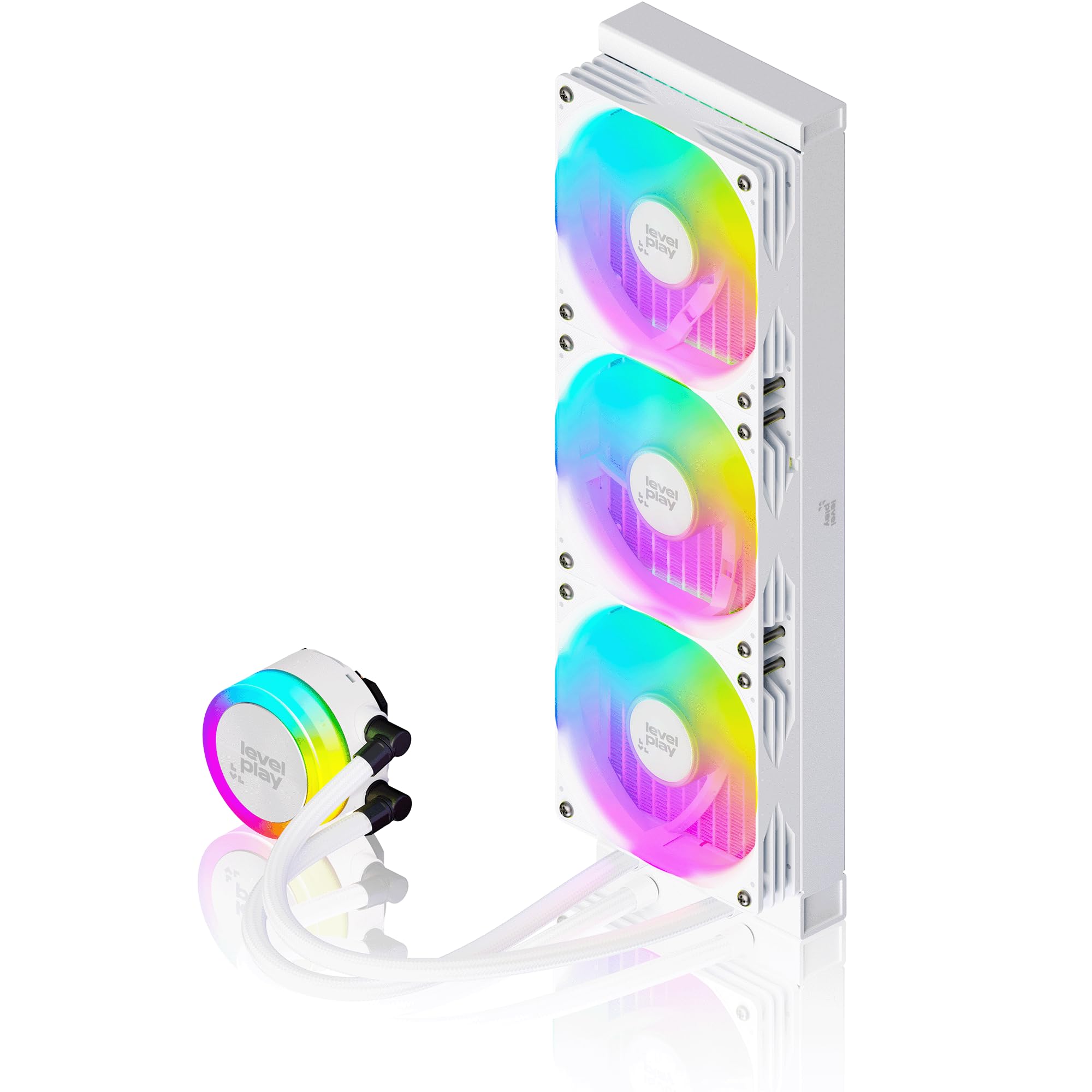 Levelplay Combat Liquid 360 SE – Watercooling AIO CPU 360mm, TDP 300W, cache de pompe ARGB, 360mm radiateur, ventilateurs 360 Single-Frame, AMD AM5 / AM4 & Intel LGA 1851 / LGA 1700 – Blanc