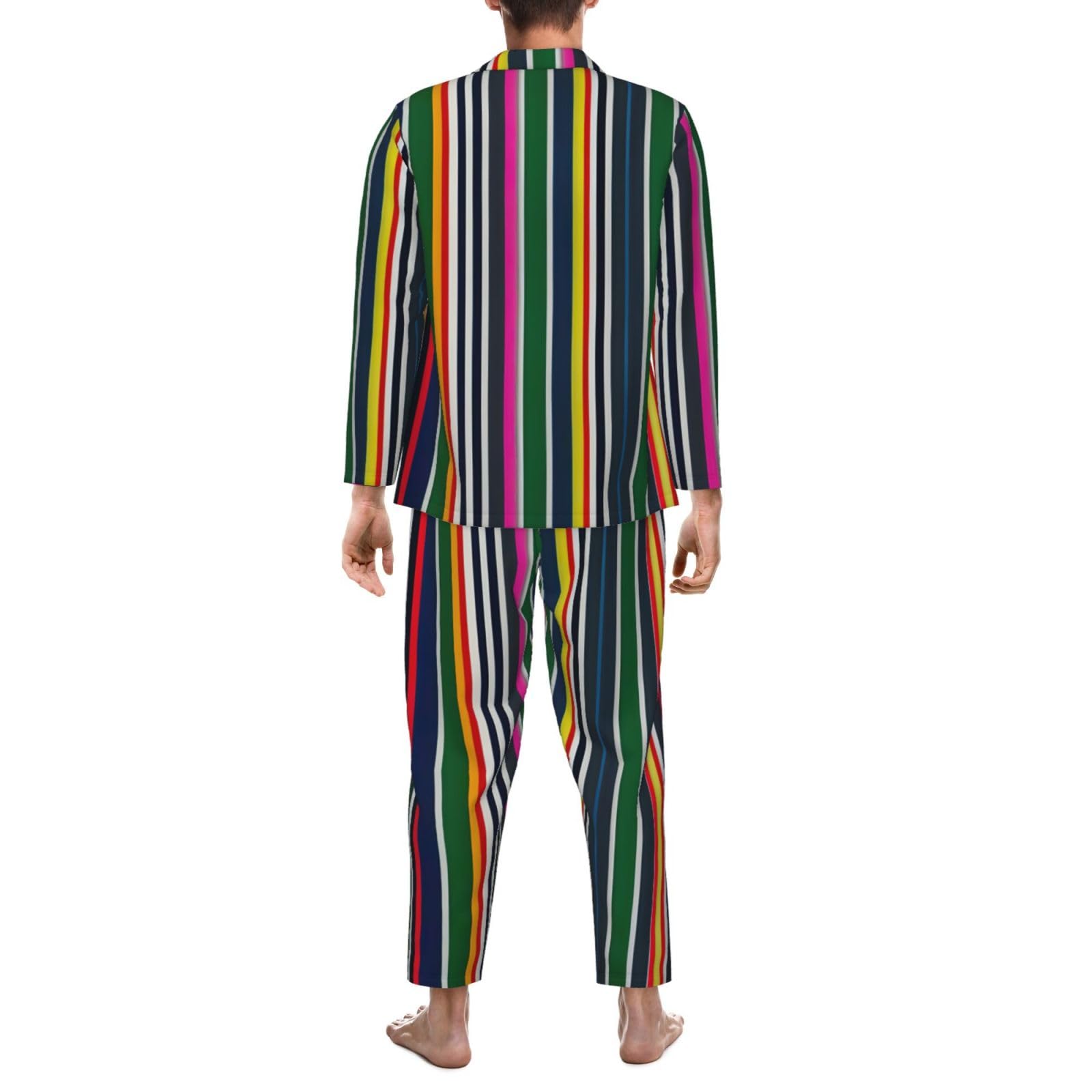 Pigiama a maniche lunghe da uomo con stampa a righe colorate Set di due pezzi traspirante accogliente Weekend Loungewear