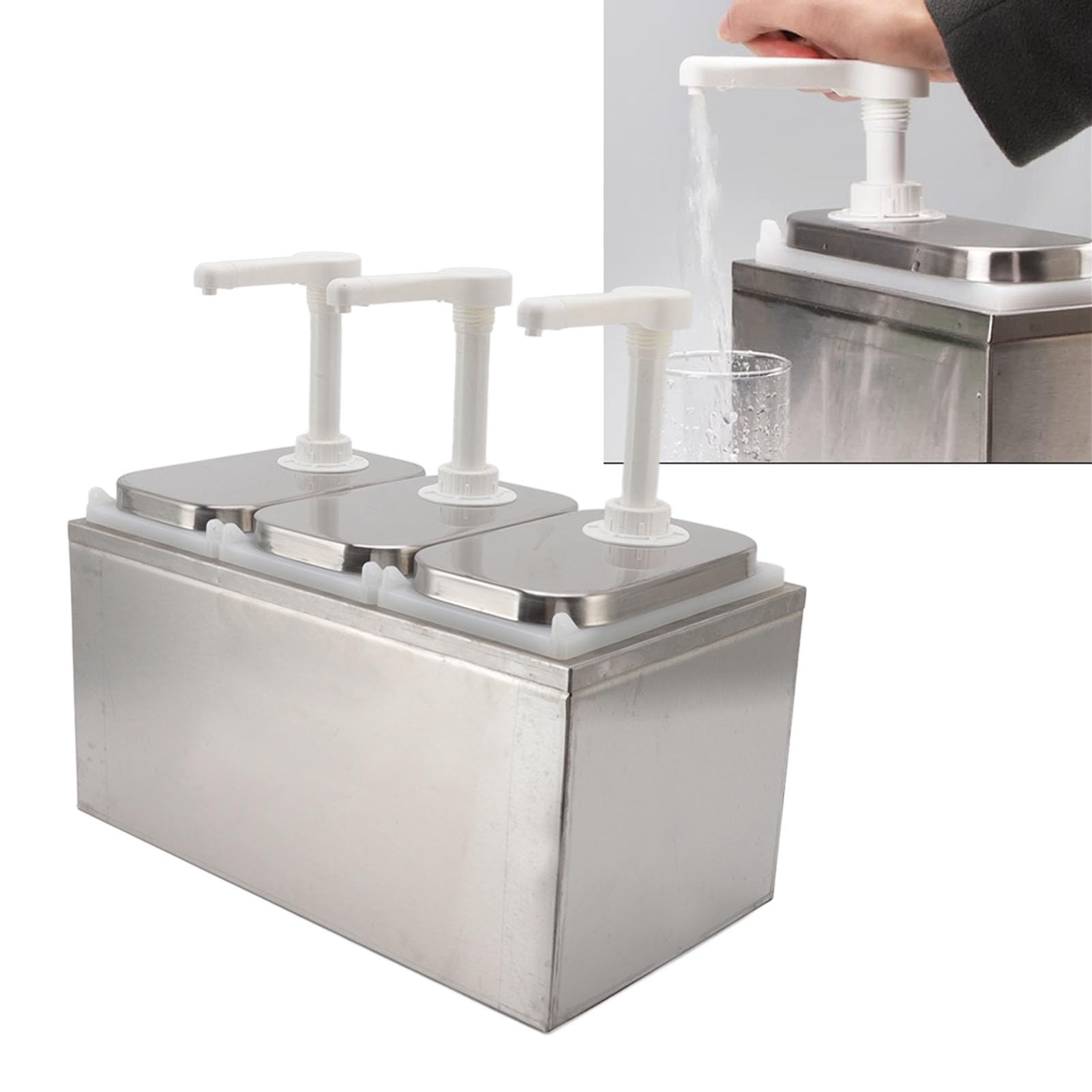 Dispensador de de plástico y acero inoxidable, estación de bombeo de especias, dispensador de para la cocina y el hogar (bomba triple de 2L)