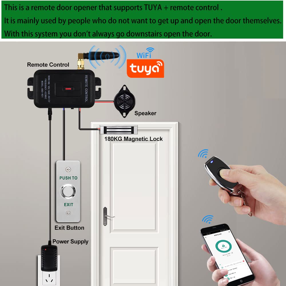 Sistema de Cerradura con Tuya App Control,Emparejado con Cerradura Magnética Electrónica de 180kg,Mando a Distancia Inalámbrico y Botón de Fin de Carrera
