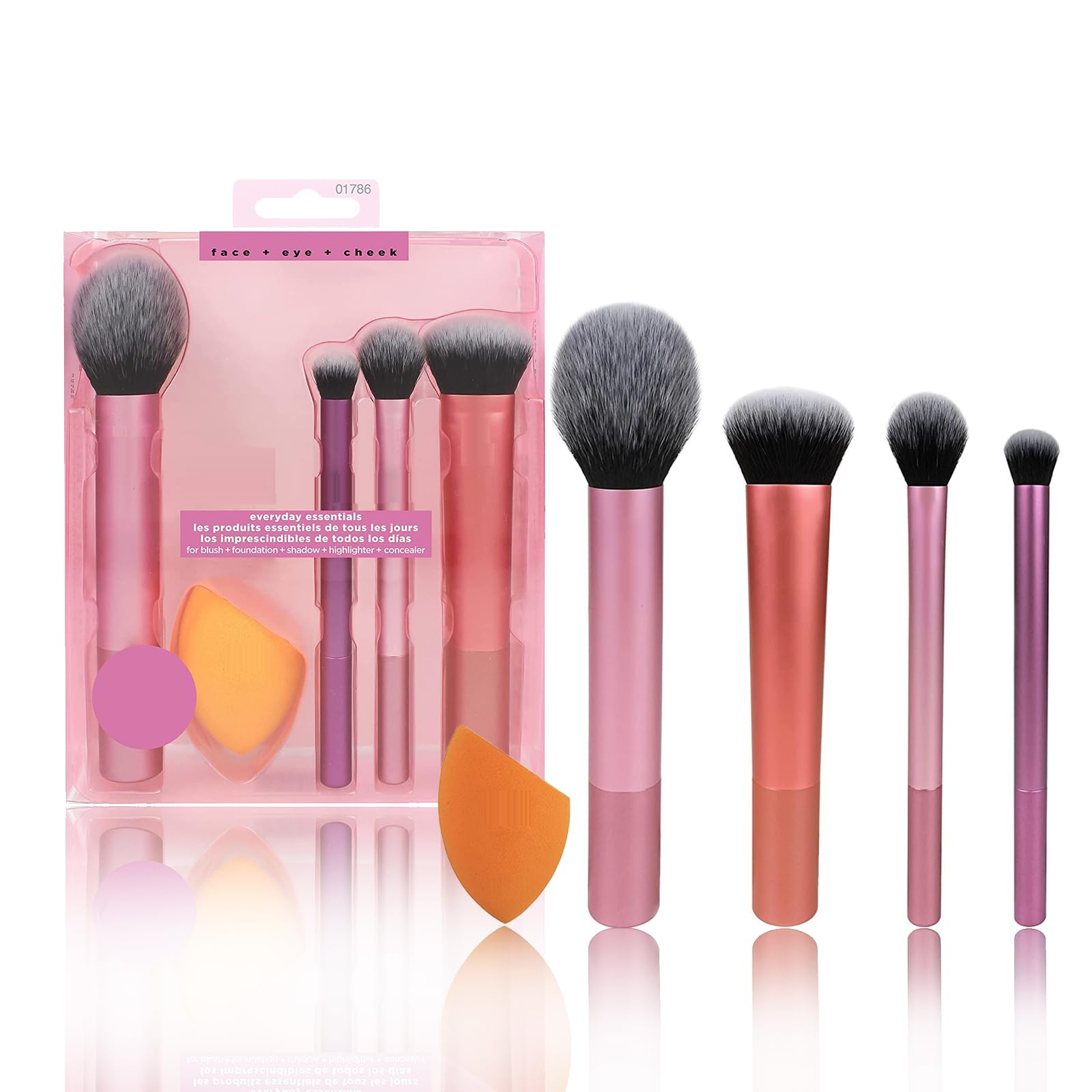 Herramienta De Maquillaje, Set de Brochas de Maquillaje Profesional de 4 Piezas con 1 Esponja de Maquillaje, Brochas de Maquillaje y Esponja Mezcladora de Maquillaje, para Mase, Colorete, etc.