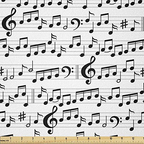 Image of Ambesonne Music Fabric by The Yard, Abstract Style Professional Pattern Notes and Clef Sheet Play Writing Print, Stretch Knit Fabric for Clothing Sewing and Arts Crafts, 2 Yards, White and Black