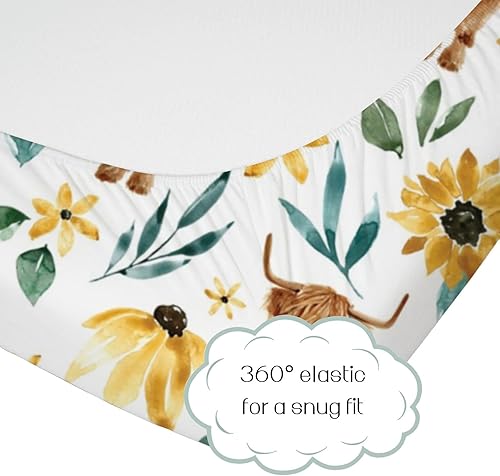 Miniatura 2 de Highland Cow - Sábana bajera estándar para cuna para bebé, diseño de flor de yak de animales de granja occidental, suave y elástica, decoración