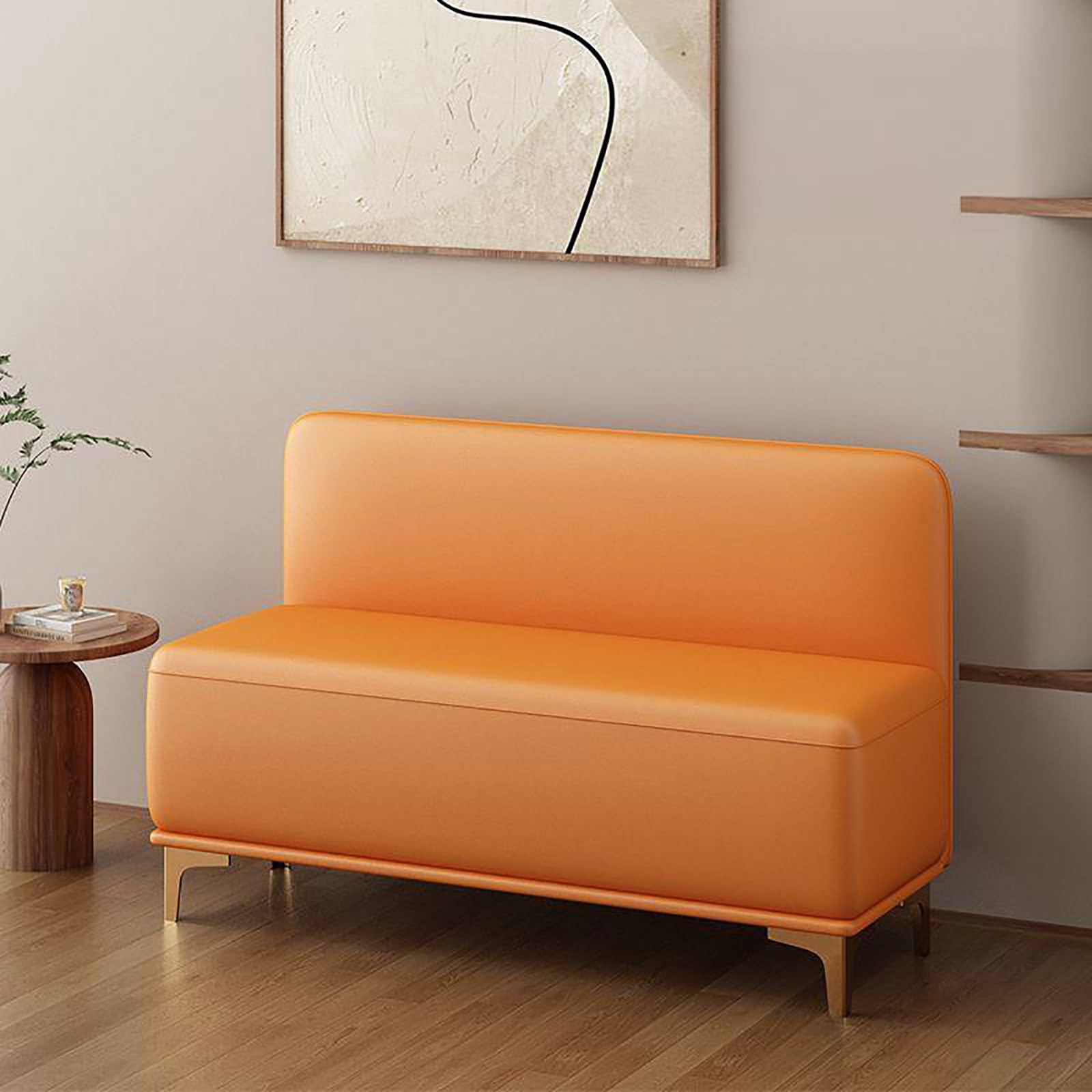 MSHGSKU Solid Wood Entryway Bench with High Backrest Cushioned Seat Shoe Storage Footrest for Living Room Office Hallway 47.2" Width No Storage Option