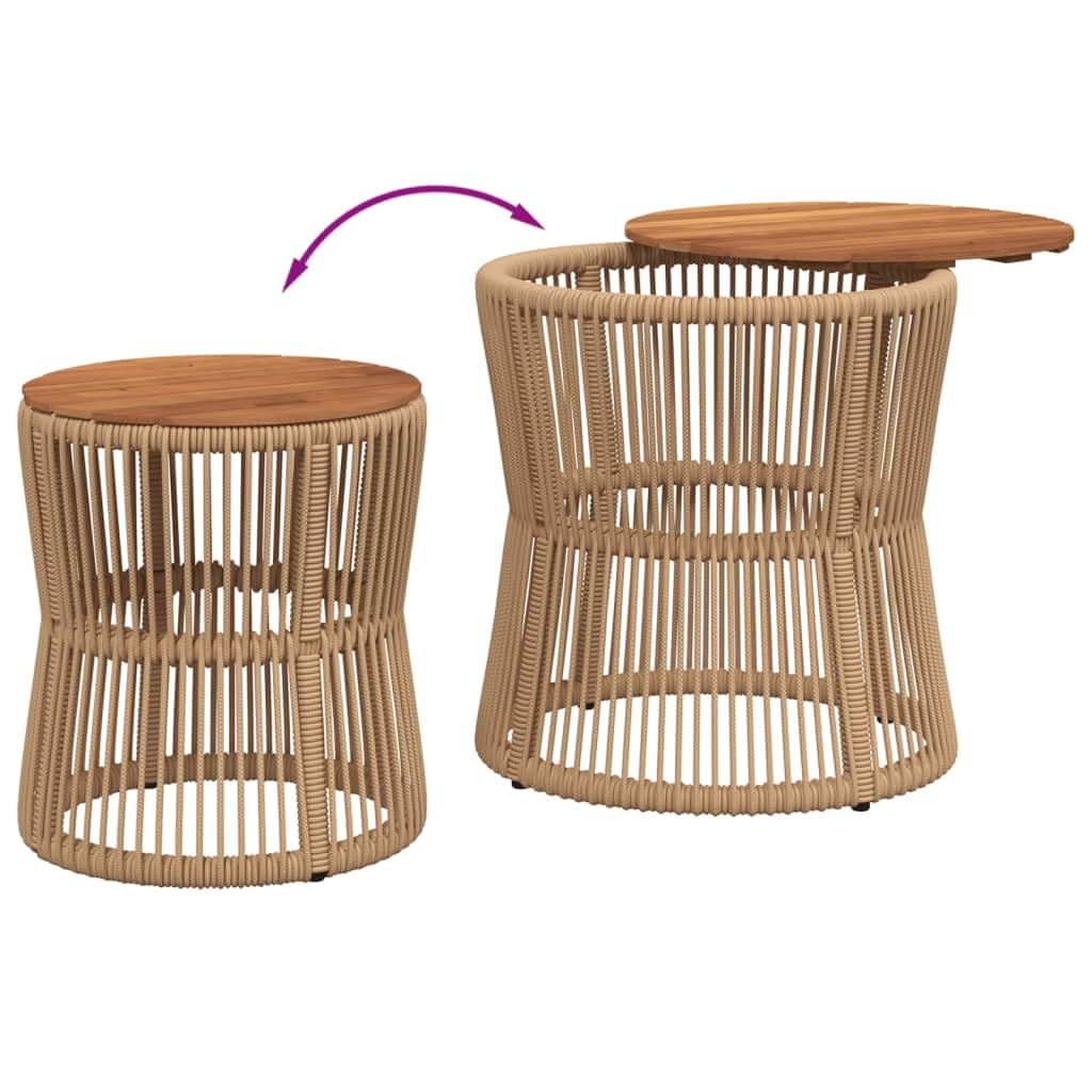 vidaXL Garten Beistelltisch 2 STK., Tisch mit Holzplatte, Gartentisch mit Stahlgestell, Terrassentisch Gartenmöbel Gartengarnitur, Beige Poly Rattan