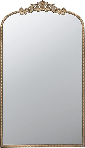 Benjara Kea Espejo de pared grande de 42 pulgadas, marco de metal curvado, diseño barroco, dorado