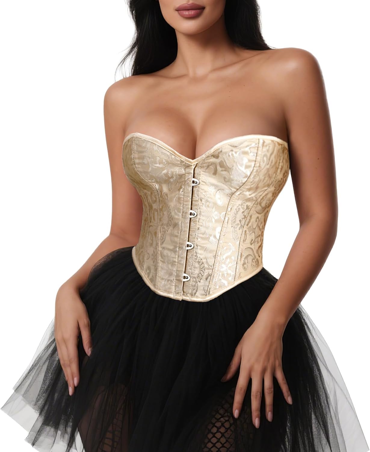VONMELLI Bustier Corset Top Lace Up Overbust Shapewear Lingerie Cosplay Costume