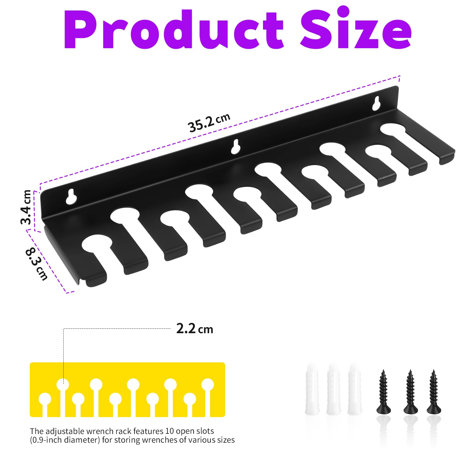 Supporto da Parete per Utensili in Acciaio al Carbonio con Viti e Tasselli, Parete Attrezzata Officina Porta Cacciaviti 35 cm per Garage, Magazzino, Officina e Banco Lavoro, Nero