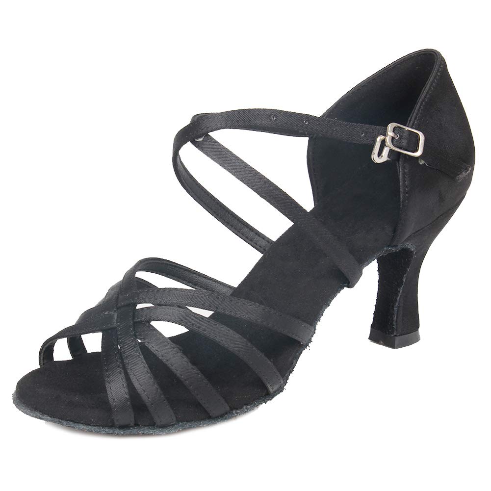 HROYL Women Satin Ballroom Dance Shoes Latin Salsa Performance Dance Shoes Z-WZJ-BDJ