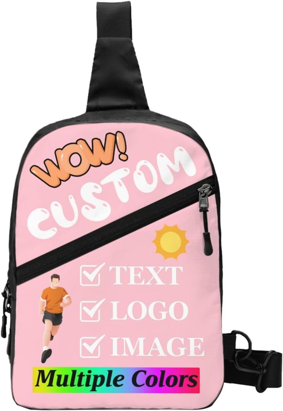 Custom Chest Bag With Your Photo Text Logo Personalized Sling Backpack Add Your Design Sports Customized Crossbody Bags For Gifts Pink