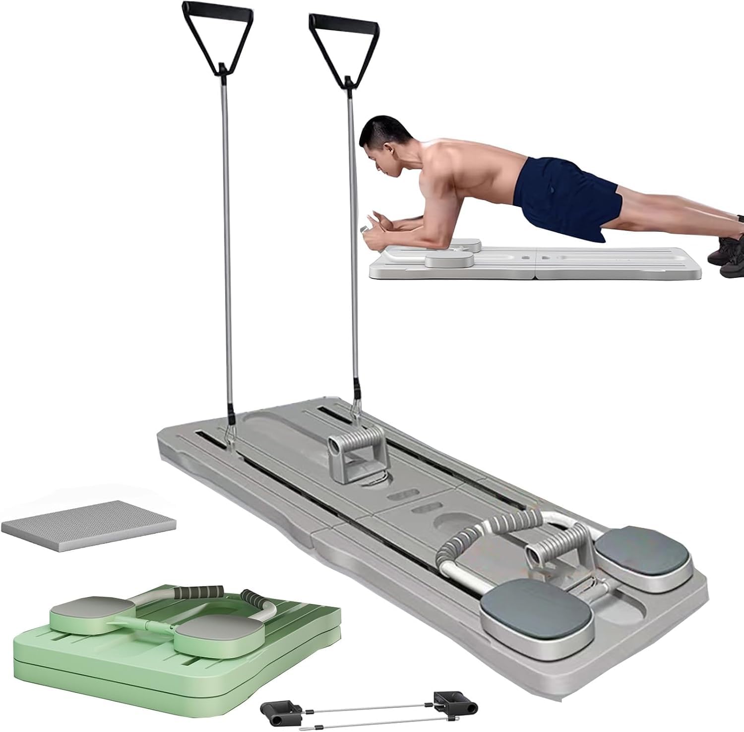 Generisch Multifunktions-Rollen-Trainingsgerät, Plank Trainer Ab Roller Wheel mit automatischem Rückprall, Bauchmuskel-Trainingsbrett, multifunktionales Bauchmuskelbrett, automatischer Rückprall