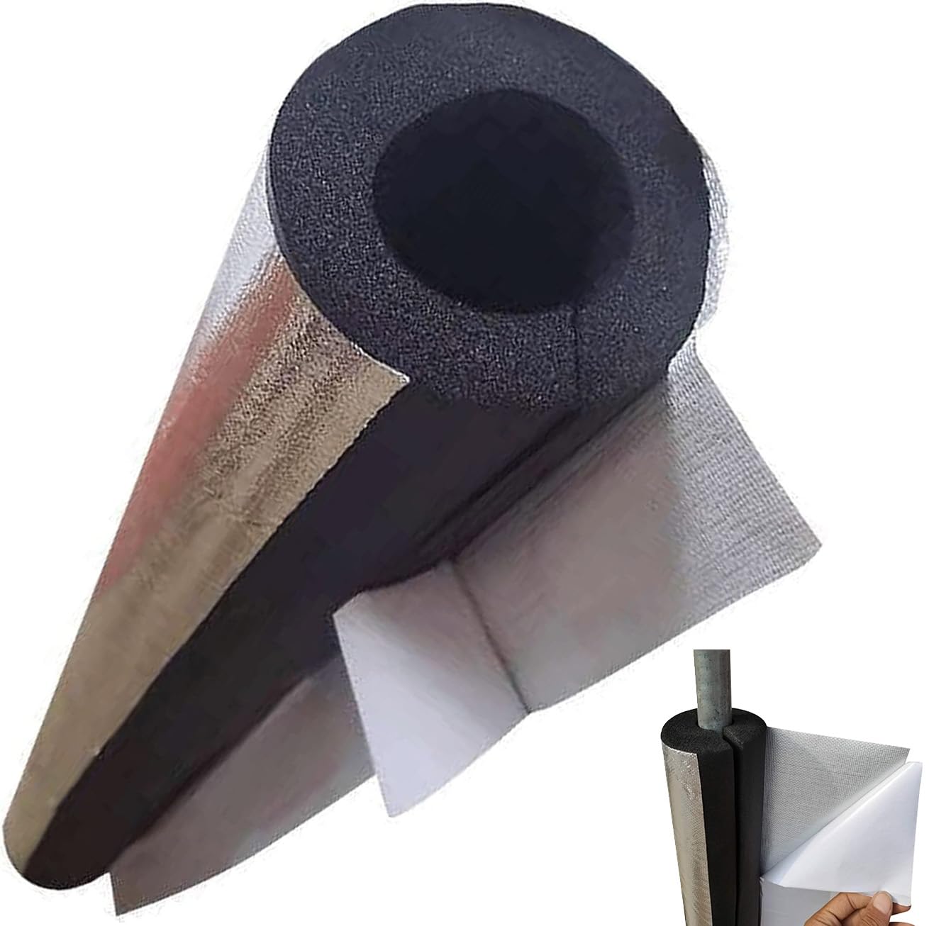 Aislamiento de Tuberías Aislante de Calor Tubo, 16-219mm ID, Coquilla Aislante de Papel de Aluminio Autoadhesivo, para Tuberías Exteriores, Funda Impermeable de Capas (ID)219mm x (T)30mm x (L)0.9m