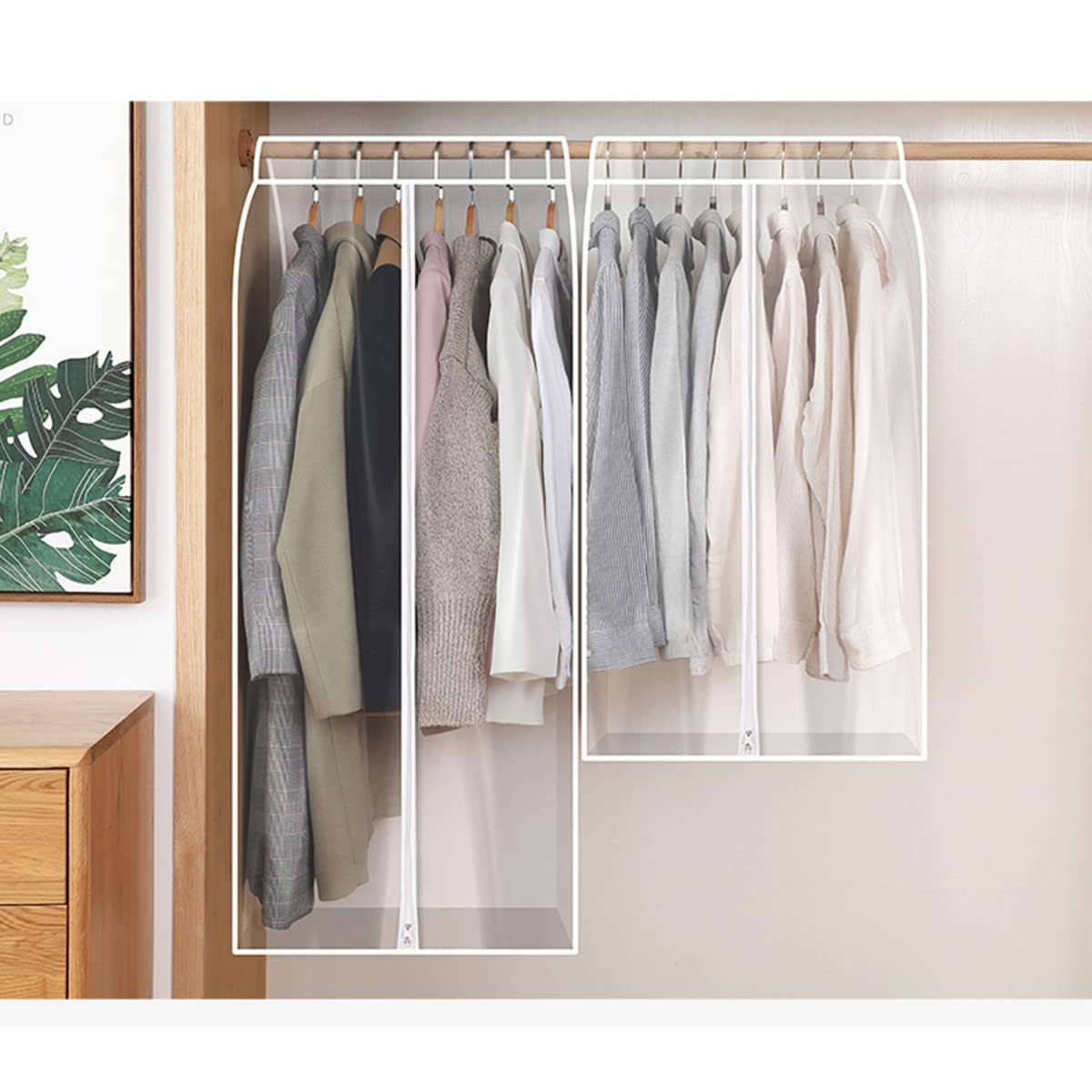 2 Stück transparente Kleidersäcke, hängende Kleidersäcke für die Aufbewahrung von Schränken, staubdichter Kleidersack-Organizer für Anzug, Mäntel, Jacken, Kleid,60×50×120cm