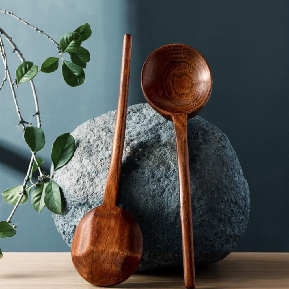 Cuchara de cocina de madera, 1 cuchara de mango largo de 10.8 pulgadas para mezclar, degustar alimentos, utensilios de cocina de madera grandes para cocinar y manualidades