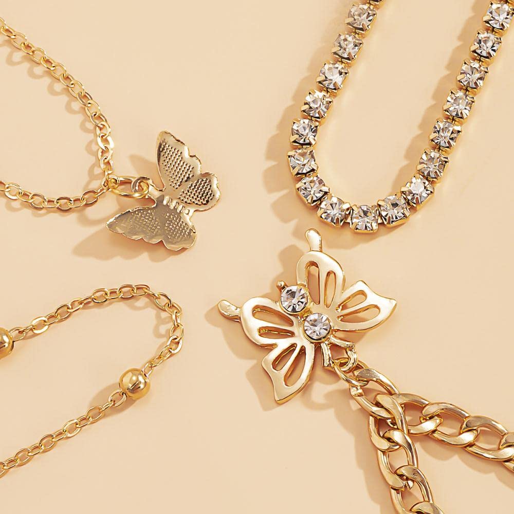 cavigliera Cavigliera multistrato con diamanti retrò Temperamento semplice Farfalla intelligente Cavigliera micro-intarsiata Accessori per gioielli femminili (Colore : S) (2 G)