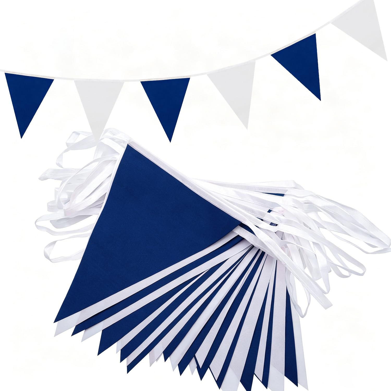 QRTDXP Dark Blue White Bunting Banner, 20M 52pcs Reusable Blue White Pennant for Birthday Party Sports Events Celebration Decoration Triangle Flags