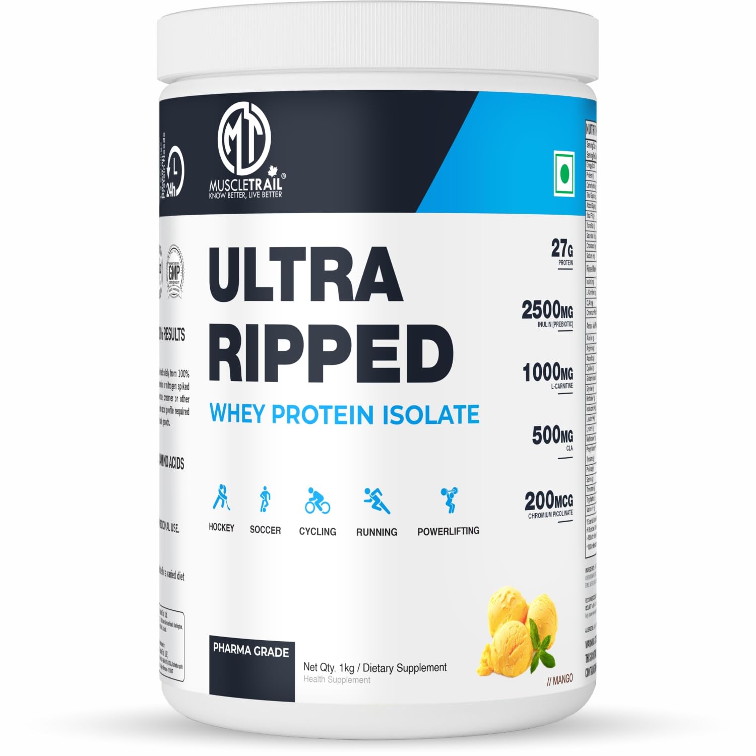 MuscleTrail Pharma Grade Ultra Ripped Whey Protein Isolate - Premium Protein for Men & Women - 27g Protein per Serving - Supports Muscle Growth, Strength & Recovery - L-Carnitine (2KG, Cookies & Cream) — Amazon image 16