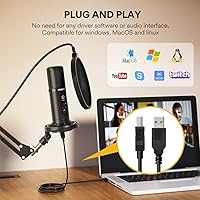 Vista 6 de MAONO Micrófono USB para PC, micrófono de condensador profesional de computadora con silencio, ganancia de micrófono, monitoreo de latencia cero