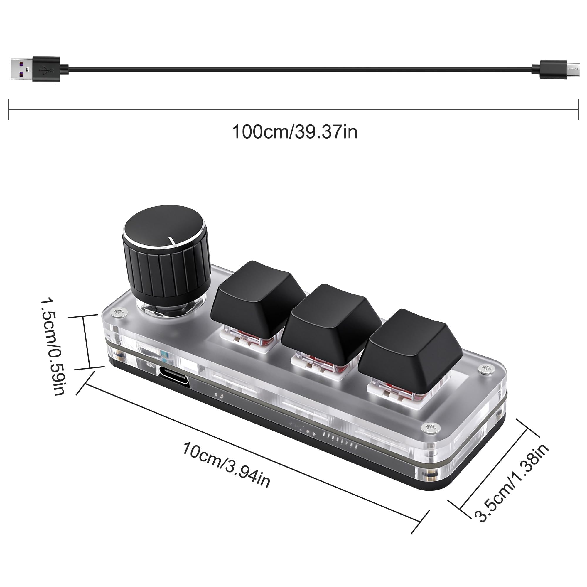 XMSJSIY Mini 3-klawiszowa klawiatura mechaniczna, jednoręczna, Hot Key z 1 przyciskiem, DIY programowalny program makro z RGB do biura, gaming Media Supplies