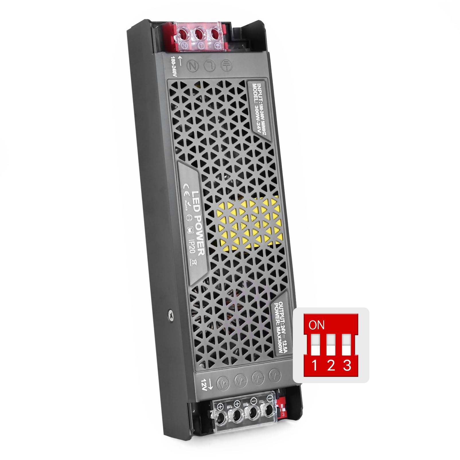 Transformateur LED 220V 24V 300W Alimentation Dimmable Basse Tension Driver 220V AC à 24V DC 12.5A Ultra Mince Convertisseur Transfo Constante Intérieur Transformateur pour LED Bande Lumineuse