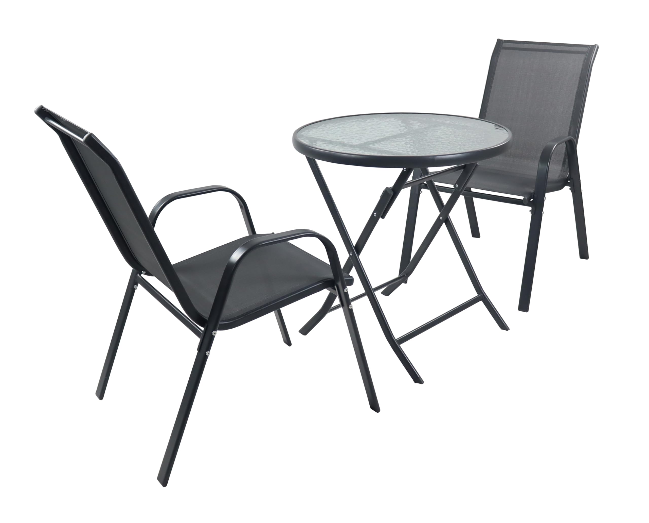 VCM 3-TLG Gartenmöbel Set | Sitzgruppe Essgruppe | 1xTisch, 2X Stühle | Tisch Maße ca. H. 70 x ⌀ 70 cm | Garten Set - Sonlas Anthrazit