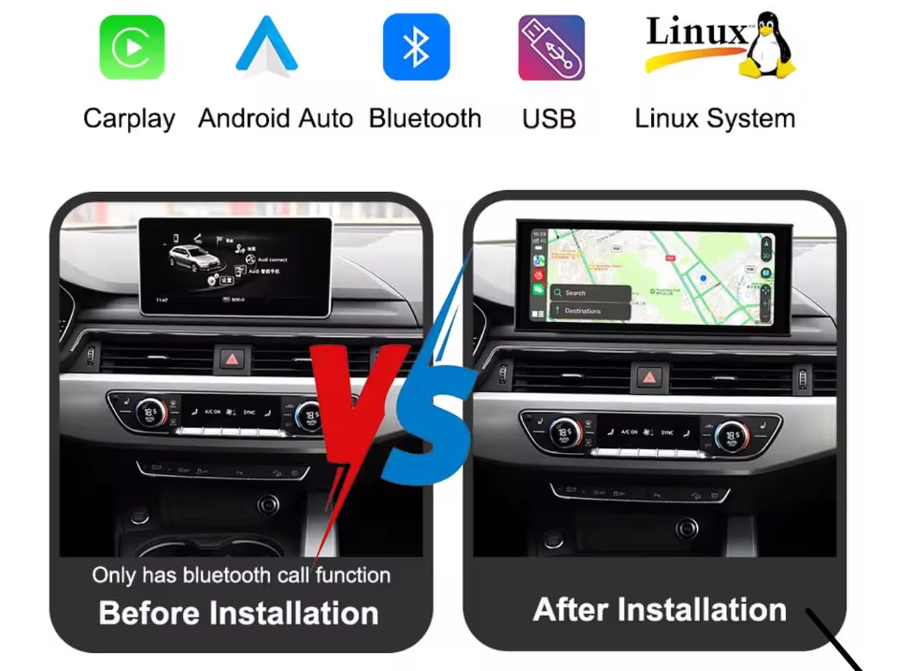 12,3 pollici CarPlay Android Auto per AUDI A4 B9 AUDI A5 F5 | Sistema Linux | Schermo Touch Multimediale Retrofit Plug & Play (2016-2020)