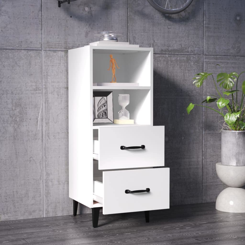 Credenza in legno bianco, 34,5 x 34 x 90 cm, con 2 cassetti e 2 scomparti, per soggiorno, corridoio, camera da letto, comò con spazio e piano superiore stabile