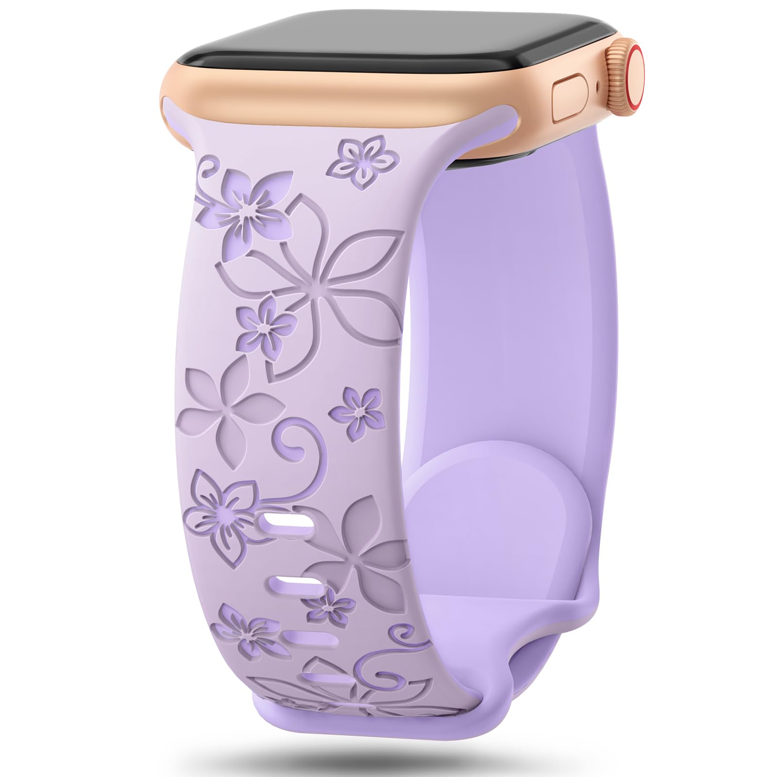 Floral Engraved Bands Compatible with Apple Watch Band 41mm 40mm 44mm 45mm 42mm 38mm 46mm 49mm for Women,Cute Flower iWatch Bands Soft Silicone Sport