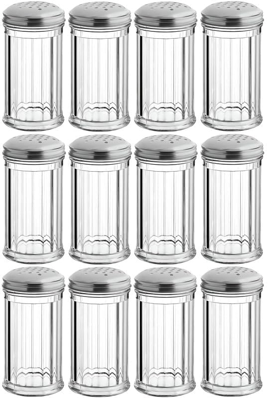 OCS Parts 12-Pack 5.75" Plastic Shakers with Perforated Lids | Grated Cheese, Oregano, Spice, Chili and Red Pepper Shakers for Home and Commercial Use