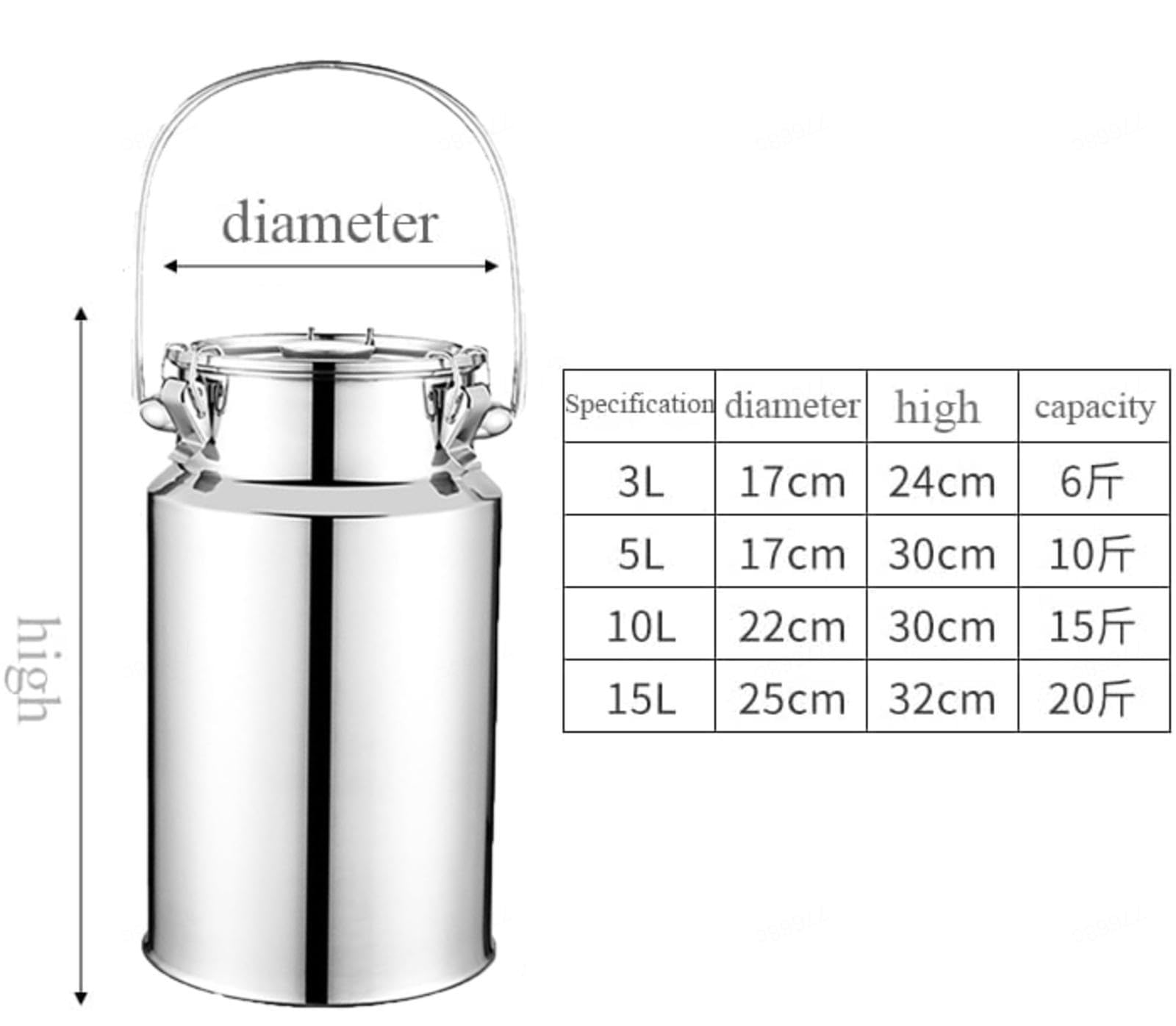 milchkanne mit deckel 3/5/10/15 liter 201 Edelstahl Luftdichtes Milchkännchen Farm Milk Transport Can Luftdichtes Für Milch Und Wein Flüssigkeit Feststoffe Küche,Nofaucet-10L
