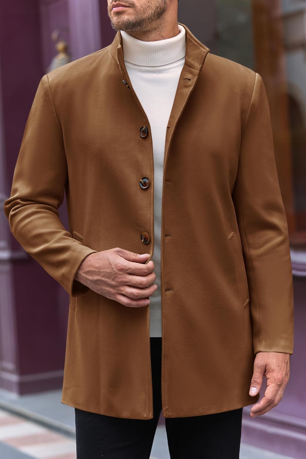 Cappotto Casual da uomo Inverno Monopetto Stand Collare Peacoat Business Risvolto Caldo Topcoat