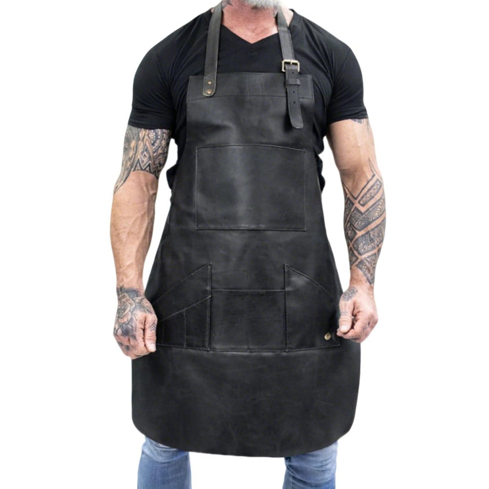 Tabards à poches, Tablier de boucher en cuir PU, poches multicolores, sangles Adj for cuisine, atelier barbecue